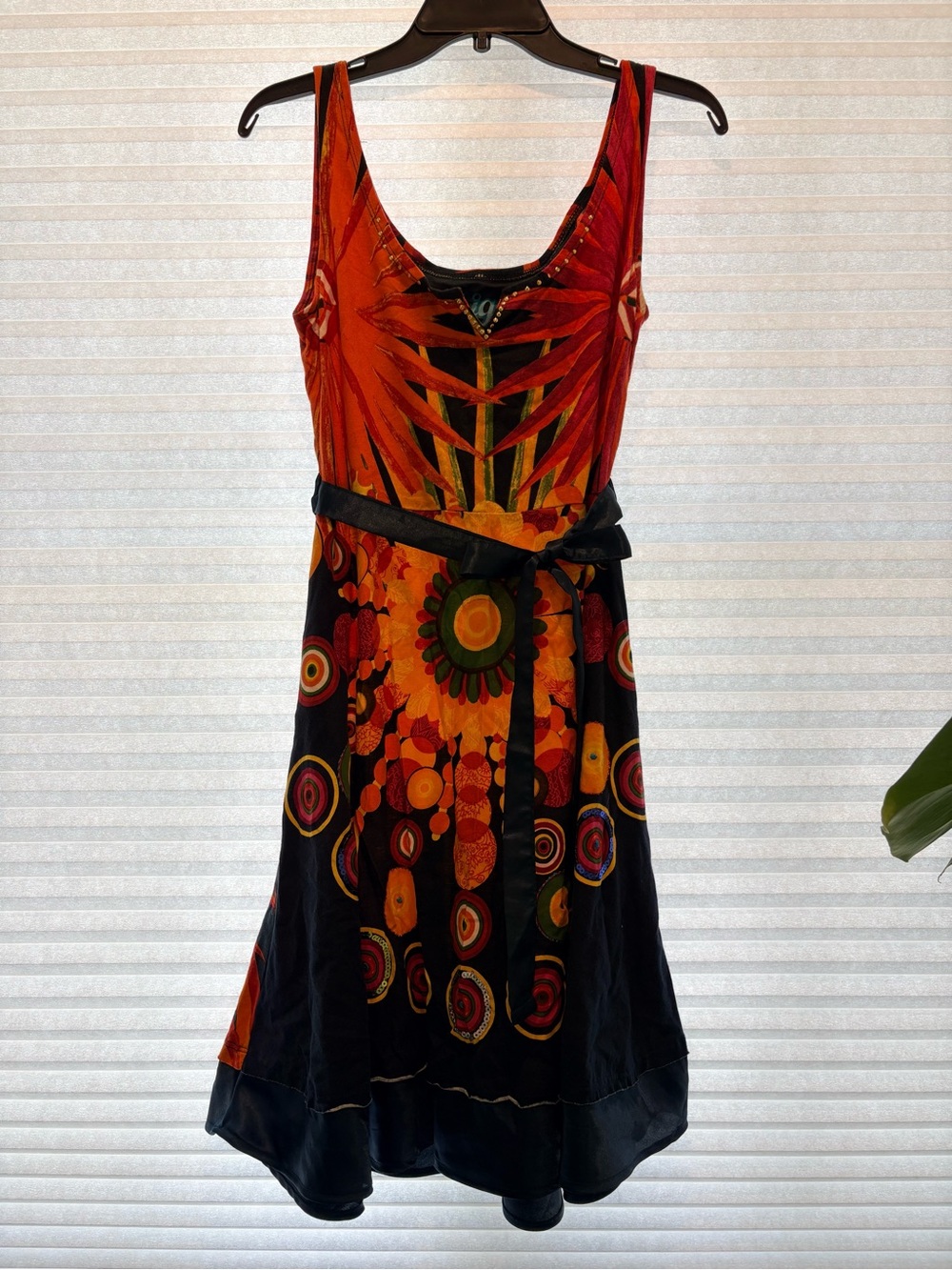 Desigual Bright Orange and Red Sunburst Print Dress - Picture 6 of 7